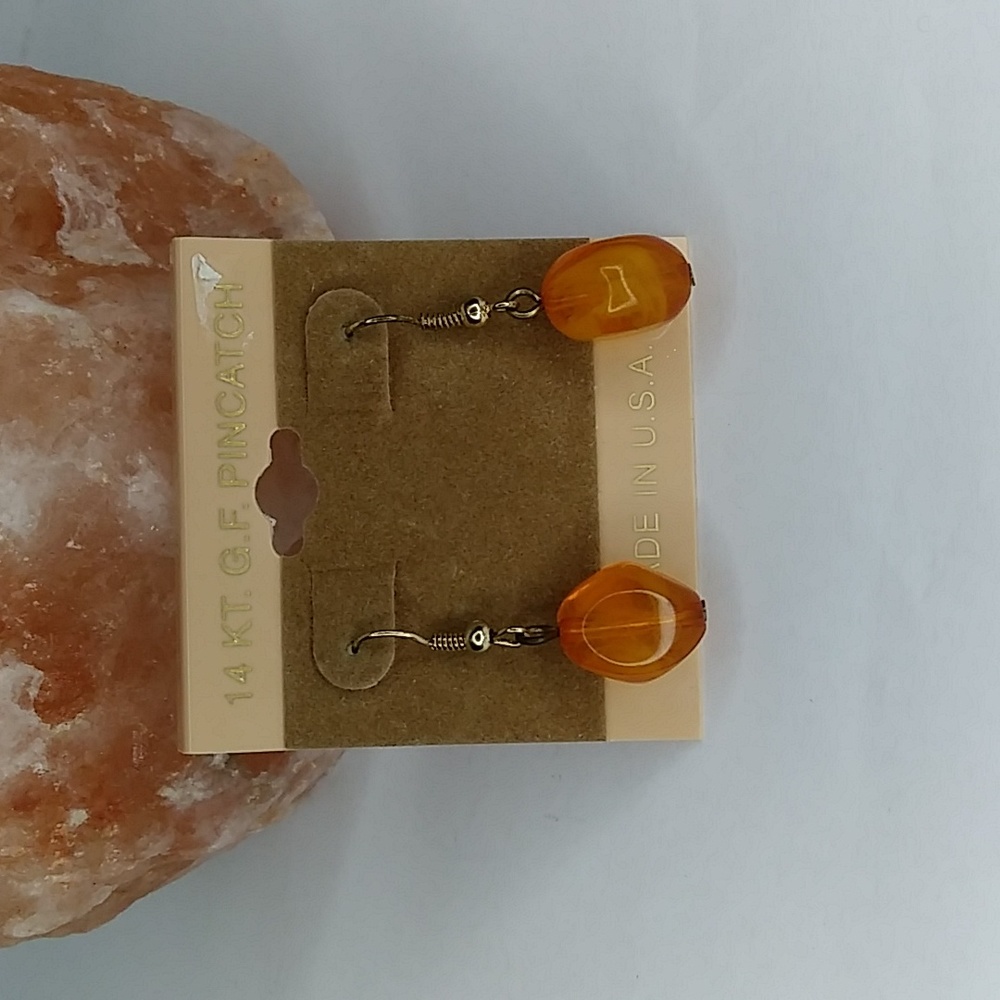 14KT.G.F.PINCATCH Amber Color Dangle Women's Earrings Boho Vintage